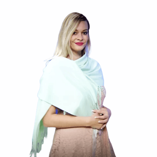 Eșarfă-Șal 100% Cașmir Pashmina Autentic, 70 cm x 170 cm, Verde Mentă - Bijuterii TV