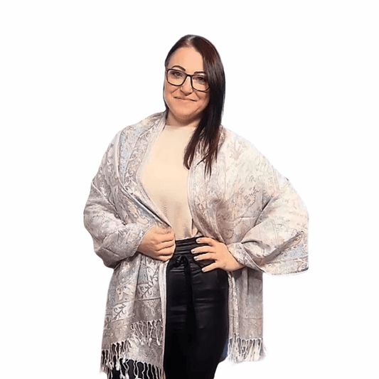 Eșarfă-Șal 100% Cașmir Pashmina Autentic, 70 cm x 180 cm, Roz și Alb Strălucitor - Bijuterii TV