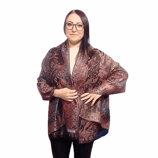 Eșarfă-Șal 100% Cașmir Pashmina Autentic, 70 cm x 180 cm, Negru Multicolor - Bijuterii TV