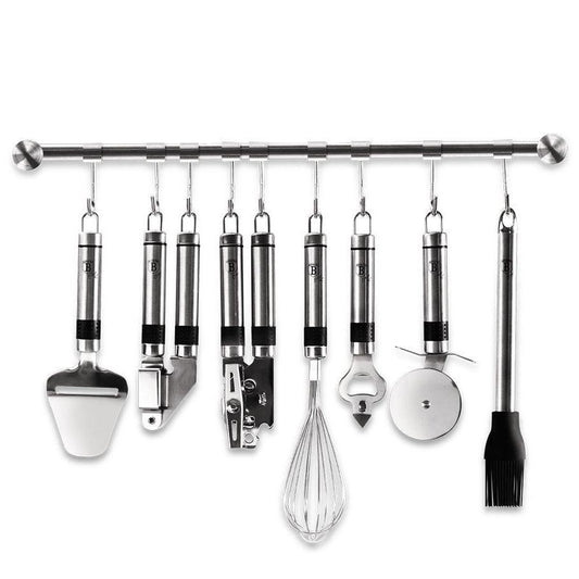 Set de Instrumente de Bucătărie Berlinger Haus Royal Black cu 8 Piese, cu Bară Suspendată Montabilă pe Perete